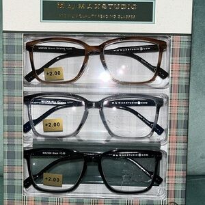 +2.00 Mens reading glasses Max Studio 3 pair blue gray black blue cheaters 2.00